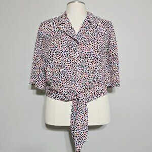 Eloquii Elements Size 16 Women's Button Up Shirt Front Tie Rayon Abstract Top